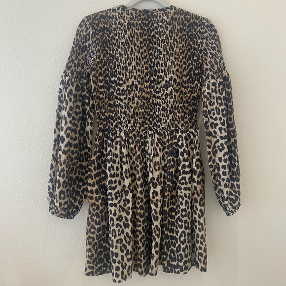 Ganni Leopard Print Smocked Mini Dress - Picture 4 of 10